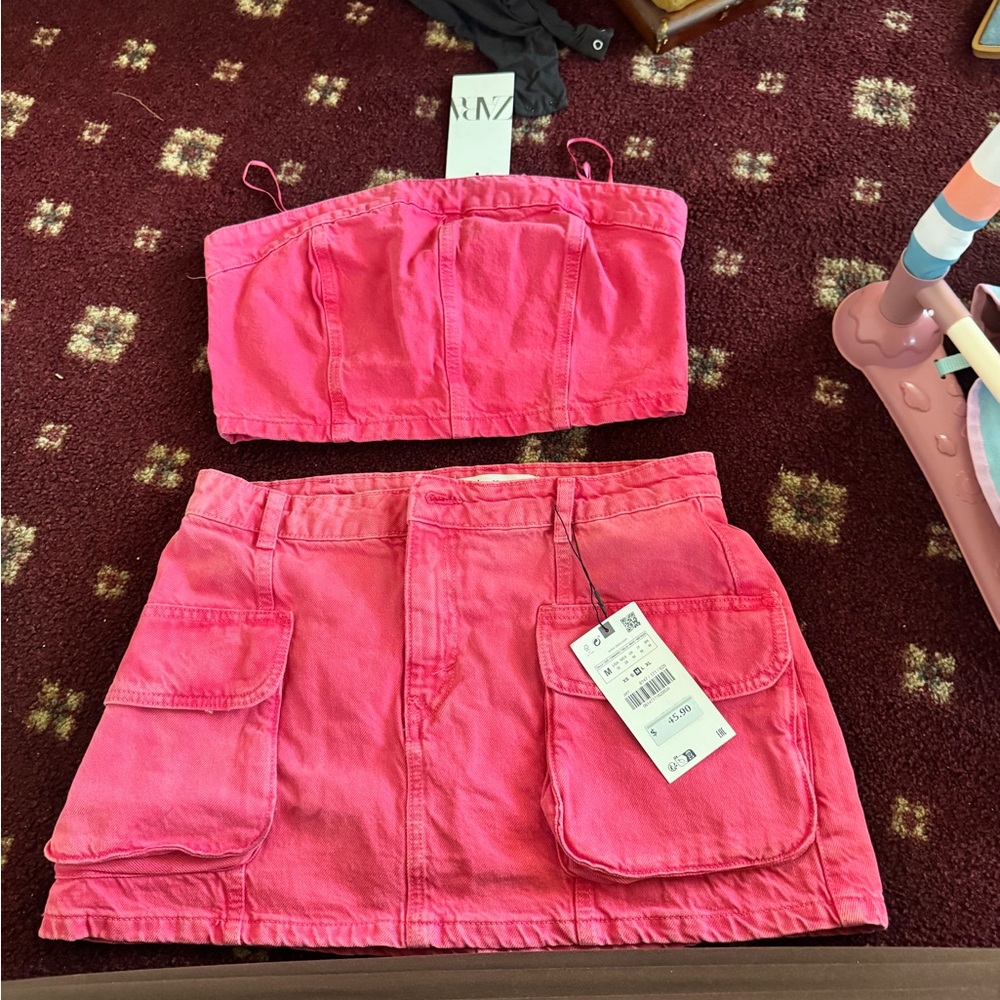 Zara Hot Pink Two-Piece Skirt Set